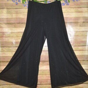 Connected Apparel Ladies XL Black Glitter Wide Flared Leg Palazzo Pants Party